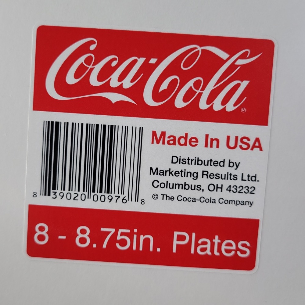 Vintage Coca Cola Logo 8 3/4" Paper Plates SEALED Set of 8 Made in USA - Picture 6 of 9